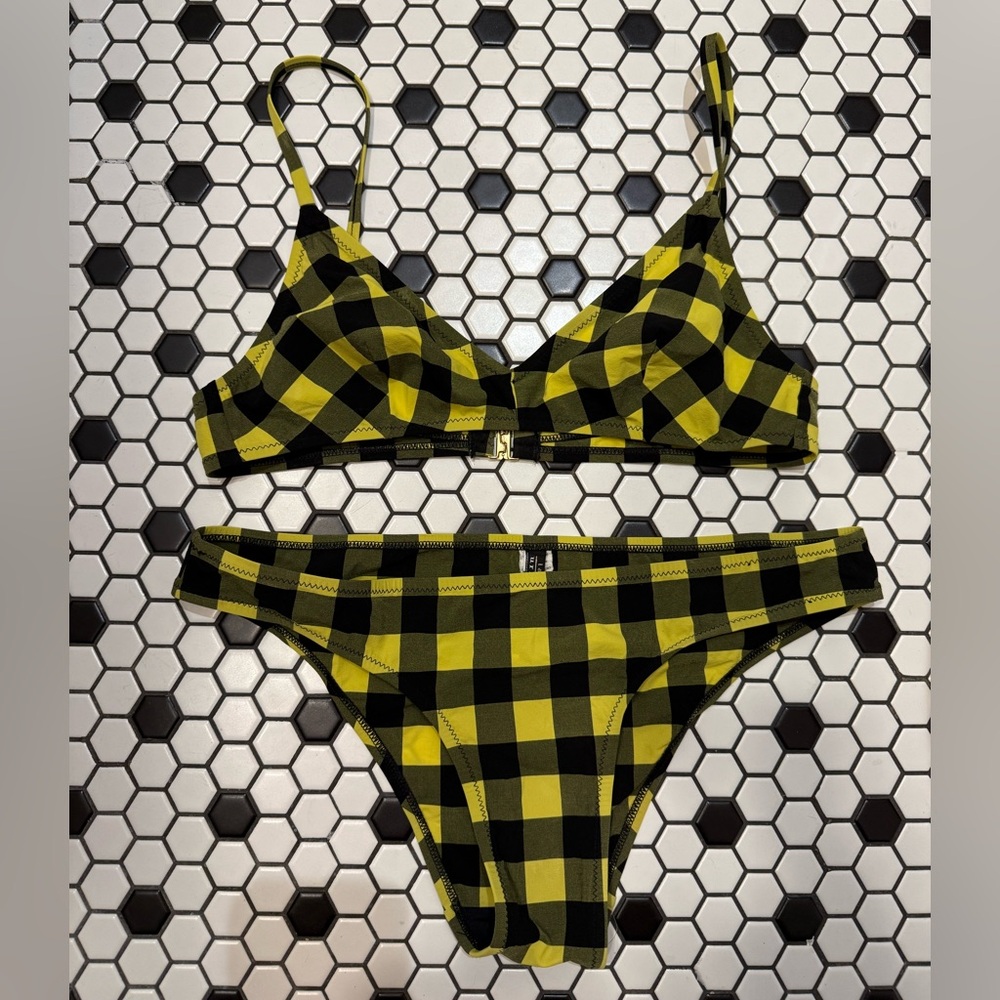 Laura Urbinati Yellow and Black Checkered Bikini Set